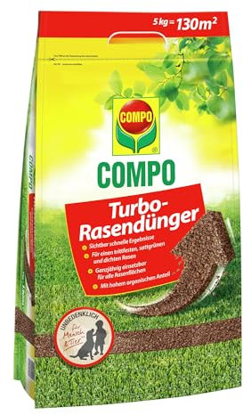 COMPO Turbo-Rasendünger - leistungsstarker Rasendünger für alle Rasenflächen - für schnelle Ergebnisse - 5 kg für 130 m²