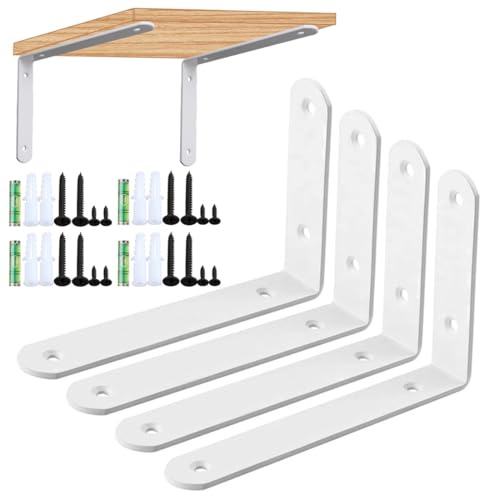 Support Etagère Murale Fixation Flottante Support, Lot de 4 Equerre Etagere Murale, d'étagère Tenture murale, Supports Pour étagères Lourdes Industrielles, Equerre Charge Lourde,125 x 85 mm, blanc