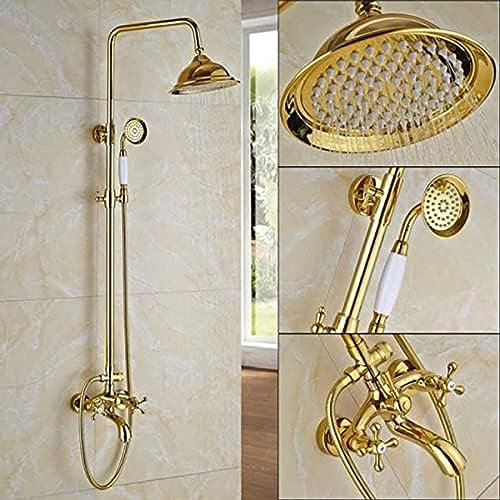 Ensemble de robinet de douche de luxe doré avec mitigeur de douche à effet pluie et robinet colonne de bain, design doré élégant pour une expérience de douche luxueuse