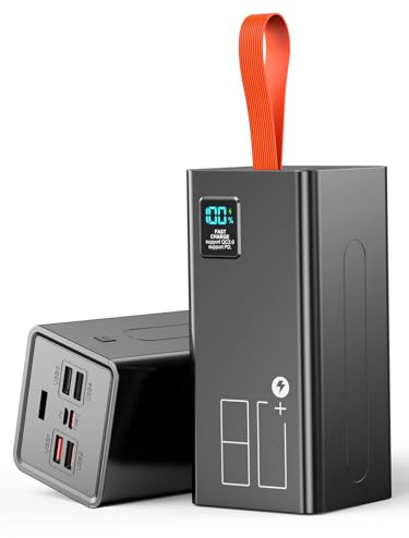 Power Bank, große powerbank, Externer Handyakku PD 30W& QC 4.0 Schnell Aufladende Powerbank, USB C 5 Ausgängen & 2 Eingängen mit LED Display Tragbares Ladegerät für iPhone,Camping, Outdoor