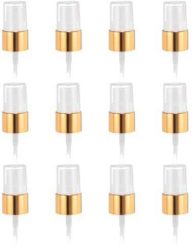 sourcing map 12 Pcs Gold White Spray Top, 18/410 Fine Mist Sprayer Reusable Replacement Spray Bottle Pump Plastic Top for Cosmetic Perfume and Body Sprays Bottle