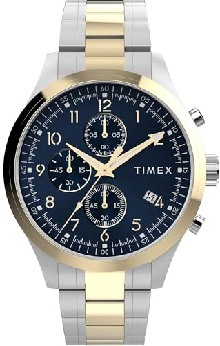 Timex Men's Dress Chronograph 43mm Watch - Two-Tone Bracelet Blue Dial Two-Tone Case