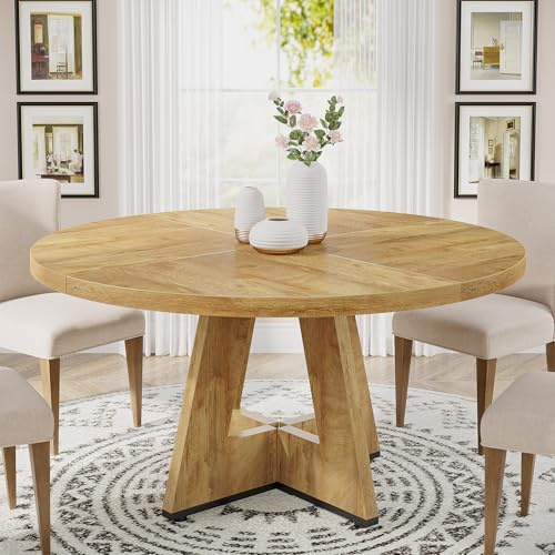 Tribesigns, tavolo da pranzo rotondo in legno da 119 cm per cucina, tavolo da 119 cm per 4-6 persone, mobili in stile fattoria con piano in legno e base a croce, legno chiaro