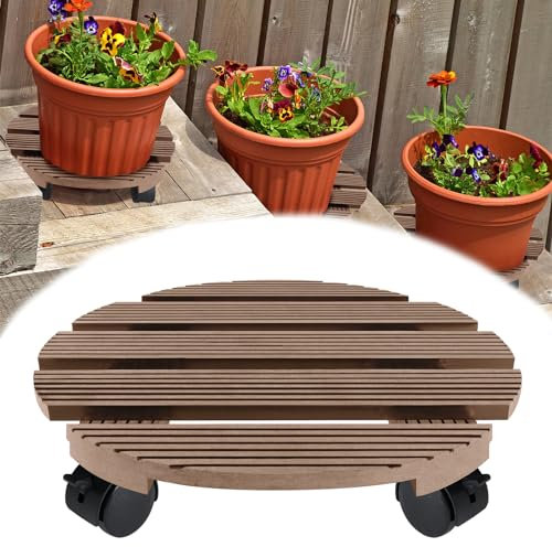 Lot de 2 plateaux ronds à rouler pour plantes - 30 cm - Avec roulettes - Utilisation en extérieur - Capacité de 100 kg - Pour une mobilité facile - Marron