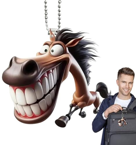 Jubilofex Pferdeschlüsselkette, Autoverzierung, 2d Acrylpferde Auto, Cartoon Streich flacher Anhänger für Männer Frauen Fahrzeug Geburtstag Weihnachtsfeiertasche