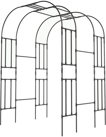 Gartenbogen-Spalier for Kletterpflanzen im Freien, Hochzeitsbogen, Metallkern-Bogenpflanzen-Gartenspalier for Trauben/Gemüse/Gurken, Gartenbogen-Laubentunnel-Spalier for Gehwege(Black,230cm(7.54ft))