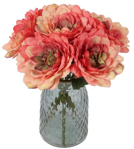 ICBOX 6pcs Dahlia Artificial Flowers 11.8 Silk Faux Dahlia Orange Fake Flower Arrangements for DIY Wedding Bouquets Centerpieces Home Table Party Garden Decorations(Orange)