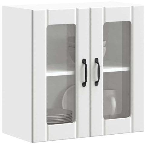 HOMTAKIE Armario de pared de cocina con puerta de cristal Lucca blanco, 1 mueble de pared de cristal (2 puertas) 60 cm