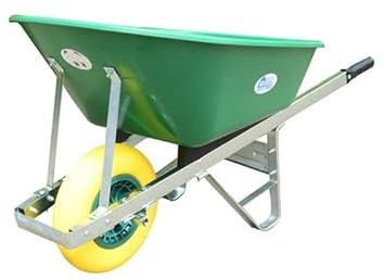 Equimed Garden Wheelbarrow - Trolley with 120L Plastic Bucket, Puncture-Proof PU Wheel, Galvanised Frame (Green/Yellow)