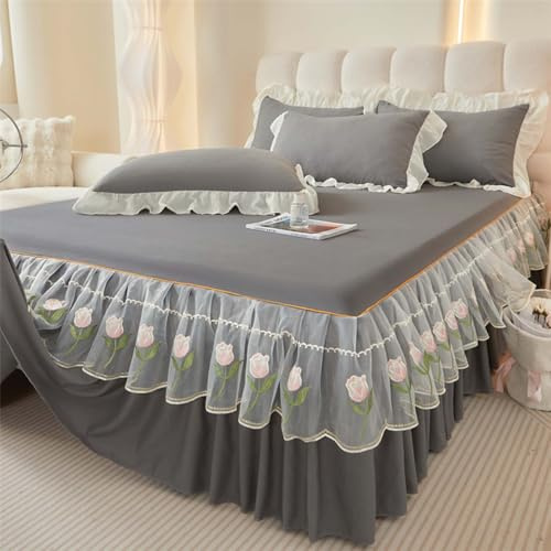 Bett Husse Box Spring Bett Bettrock 180x200 Bed Skirts & Valances Mit Elastischem GüRtel, Blumenstickerei Mattress Cover(#9,180x200cm)