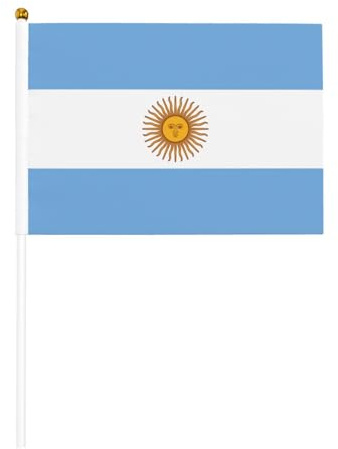 Paquete de 6 banderas argentinas y 10 banderas de mano, pancartas en palo, banderas pequeñas para desfiles, fiestas, bares, cumpleaños