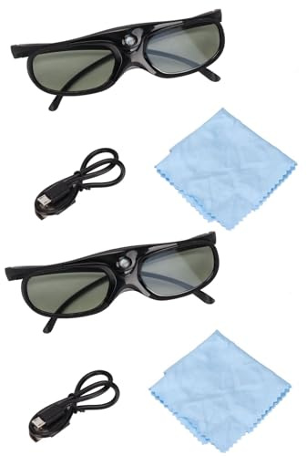 Brilluxa Lunettes 3D, Lot de 2, Lunettes à Obturateur Actif, Lentille LCD 144 Hz, DLP Link, Accessoire Vision 3D, Compatible avec Projecteurs 3D DLP