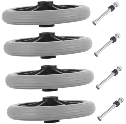 Rollstuhl aus Kunststoff und Metall Vorderradbaugruppe 4 Stück | Universell Kompatibel, Pannensichere Vollreifen, Leichtes Design für Rollen und Lenker