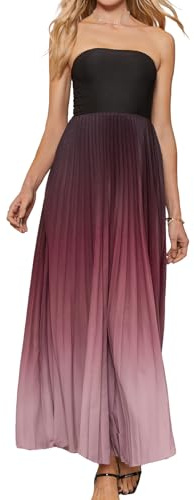 CUPSHE Damen Maxikleid Trägerlos Plissee Hochzeit Abendkleid Schwarz M