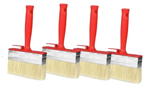 Lot de 4 pinceaux de Surface, Pinceau à lasure, Pinceau Mural, pour lasures, peintures à Base de solvant, Huile de Bois Rouge (120 mm x 30 mm)