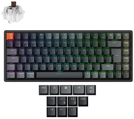 Keychron K2 (V3) tastiera meccanica gaming Wireless/Bluetooth/USB-C, layout ISO italiano, Super Brown Switch hot-swappable, telaio in alluminio, retroilluminazione RGB, QMK/VIA, Mac/Windows