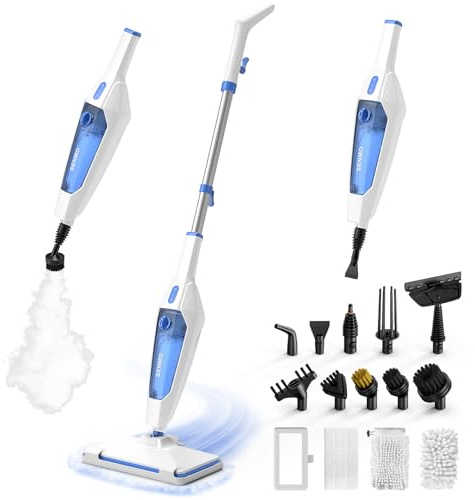 SENMO Dampfreiniger 10-in-1 mit abnehmbarem Handdampfreiniger, 15 s Aufheizzeit, 230°F Heißdampf, als Dampfmop mit Zubehör & 2 Pads, für Böden, Parkett, Fliesen, Fugen, Teppich, Küche & Bad