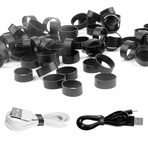 100Pcs Silicone Rubber Bands, 0.5 Inch Flat Elastic Cable Ties, Reusable Strong Black Straps, Stretchable Rubberbands for Wire Cord Cable Management Home Office Supplies