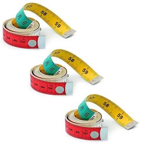 Soft Tape Measure 3 Pack, 60 Inch/150cm Double Sided Flexible Ruler with Inches & Metric Scale, Body Measuring Tape for Sewing, Knitting, Weight Loss, Waist, Cloth Measurement