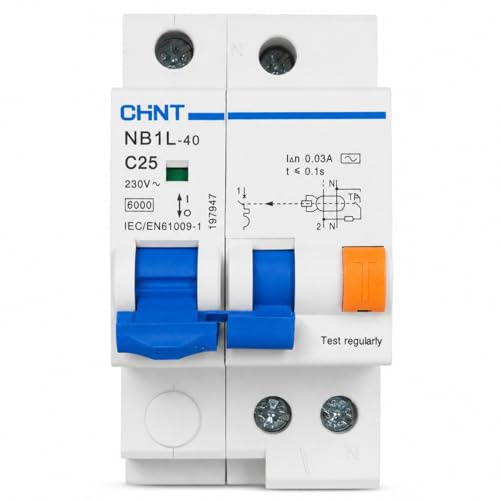 197947 CHINT NB1L-40 Interruttore Magnetotermico Differenziale, 1P+N, C25, 25A, 30mA, Tipo AC, 6kA, 230/240V • 1 Pezzo