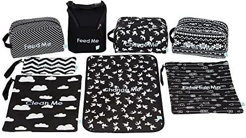 Easy Baby – Windel, Flasche und Zubehör – Organizer-Beutel und Wickelauflage – Wechseln, Füttern, Anziehen, Reinigen (8 Stück Brooklyn) | Organisation von Verpackungswürfeln für Babyartikel