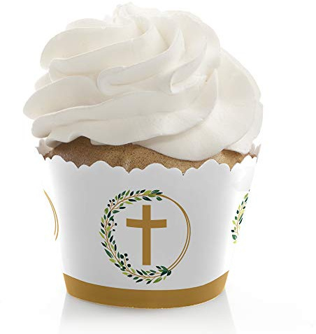 Big Dot of Happiness Elegant Cross - Religious Party Decorations - Cupcake Wrappers - Set of 12