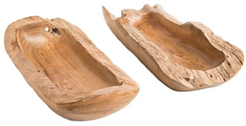 Windalf Handgeschnitzte Holzschale Dekoschale 39 cm rustikale Deko Schale aus Massivholz – Tischdeko oder Kommodendeko im Landhausstil – Teakholz
