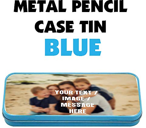 Personalised with Your own Text/Image/Any Name Themed Metal Pencil Case Tin,Christmas Custom Gift. (Blue)