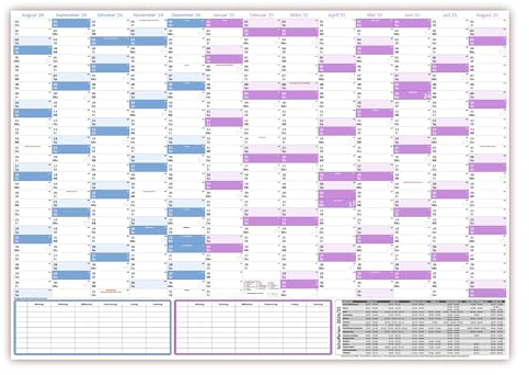 Schuljahreskalender 2025/2026 DIN B1 (700 x 1000mm) matt - gerollt - August 2025 bis August 2026, 13 Monate - Wandkalender Schulkalender