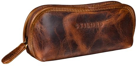 STILORD 'Glasgow' Brillenetui Leder für Lesebrille Sonnenbrille Tagesbrille Brillentasche Etui mit Reißverschluss Hülle Schutz Brille Echtes Vintage Leder, Farbe:Kara - Cognac