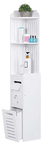 lyrlody Badschrank, WPC Badezimmerschrank Badregal Bad Schrank Hochschrank Badkommode mit offenen Fächern, Papierfach und Schubladenkorb, Tragfähigkeit 25kg, 120 x 22 x 20 cm