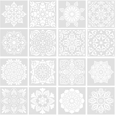 16 PCS Mandala Stencil Art Set, 6x6 in Crafts Tile Stencils