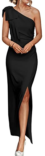 PRETTYGARDEN Women's One Shoulder Cocktail Maxi Dresses Black