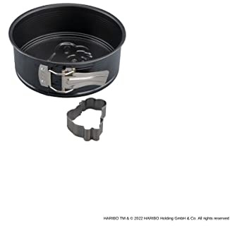 Zenker meets Haribo Backform mit Motivboden 18 cm Durchmesser – Springform für leckeren Goldbär-Kuchen inklusive Goldbär-Ausstecher – Runde Kuchenform mit Haribo-Design