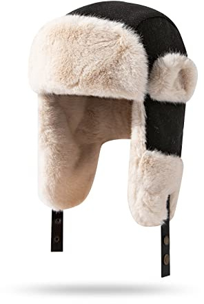 CLAPE Wintermütze mit Ohrenklappen Kunstfell Fliegermütze Schneedichte Trooper Trappermütze Warme Fellmütze Bomber Hut