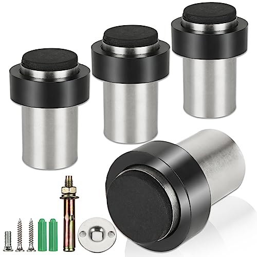 GOYADA 4 Pack Door Stoppers for Floor, Stainless Steel Floor Mounted Door Stopppers Heavy Duty Doorstop with Thick Rubber Modern Cylinder Decorative Doorstop for Floor Wall Protector (60mm, Silver)