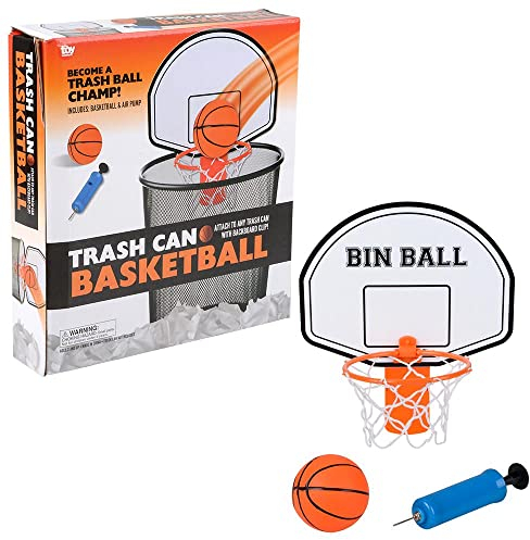 Trash Can Basketball Set - Includes Hoop, Basketball and Hand Pump with Pin - Easy to Attach Backboard - Great for Offices and Kid's Bedrooms - Attach to Any Trash Bin.