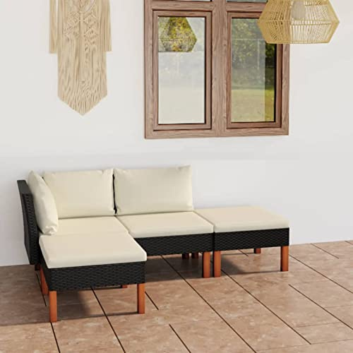 Yolola gartenmöbel Lounge Set Rattan Gartenmöbel Ecklounge Sofa Rattan Outdoor Gartenlounge Terrasse Gartensofa Terrassenmöbel Ecksofa Sitzgruppe Essgruppe Garnitur mit Kissen-Schwarz-4-tlg