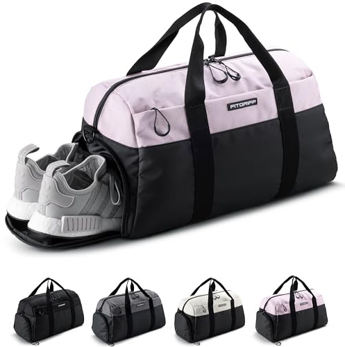 Fitgriff® Borsone Palestra Uomo & Donna V2 - Borsa Sportivo con Porta Scarpe e Tasca Umida da Viaggio, Sport, Fitness, Piscina - Duffel Bag (Nero/Rosa, 56 x 30 x 32 cm (Medium))
