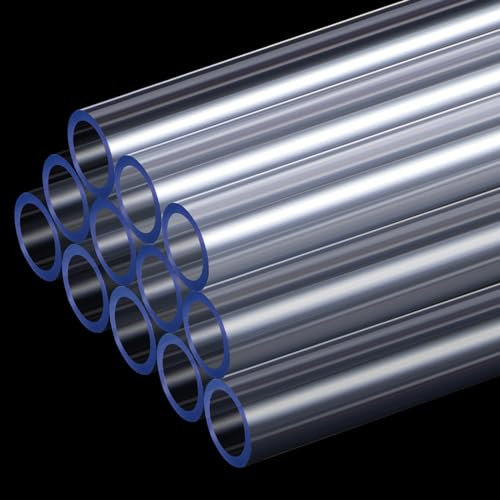Frienda 12 Pcs Clear PETG Tube 0.39 inch/ 10 mm ID, 0.55 inch/ 14 mm OD Rigid PETG Tubing Water Cooling Kit Water Cooling Systems for PC Liquid, 30 Inch Long