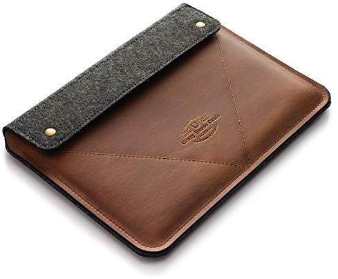 Crazy Horse Craft Genuine Italian Leather Sleeve for MacBook Pro 16 inch with M1 / M2 - Classic Brown - Vintage Wool Felt Case, Cover, Mac Laptop Bag