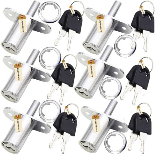 Lsgoodcare 6Pack Drawer Locks with 12 Key 32MM,Silver Cabinets Push Plunger Lock Zinc Alloy Cupboard Door Lock for Filing Wardrobe Display Cabinet Furniture