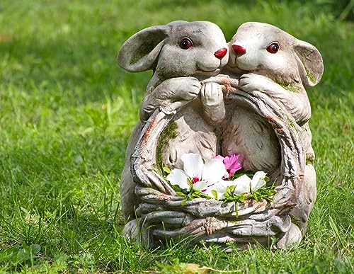 Schneemann-Versand Großer Pflanztopf Gartenfigur Statue Hasen Anne und Marie Deko Kunstein 37cm