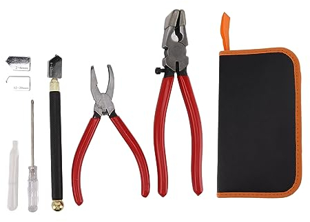 Kit de Herramientas para Cortar Vidrio con Alicates Rompedores, Alicates para Correr de Vidrio con Mandíbula Curva, Bolígrafo Cortador de Vidrio y 2 Cuchillas, para Vidrieras