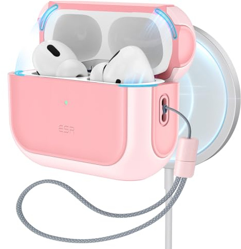 ESR for AirPods Pro 2 Case, Compatible with Airpods Pro Case 2nd / 1st Generation (2023/2022/2019), Compatible with MagSafe, Full Drop Protection Cover with Lanyard, Pink