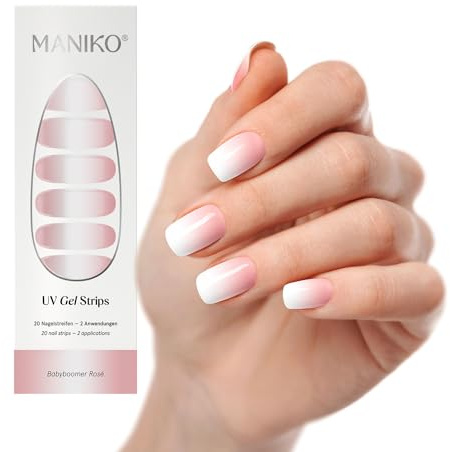 Maniko UV Gel Strips Rose Babyboomer Rosa –20 UV Nagelsticker 2 Anwendungen | UV Nagellack zum Kleben, selbstklebende Nagelfolie für natürliche Nägel, vegan & langanhaltend – Geschenk zu Geburtstag