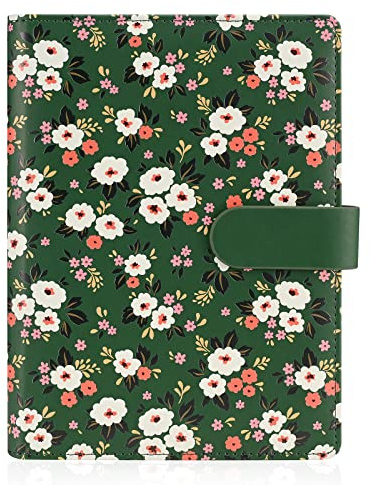 Bidponds A5 Floral Personal Organizer, PU Leder Binder Notizbuch, nachfüllbar, A5 Journal Folio Portfolio, 6 Ringordner Organizer mit Magnetschnallenverschluss, Dunkelgrün