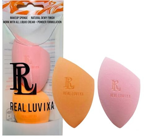 Real LUVIXA - Spugna per trucco ipoallergenica, senza lattice, per fondotinta, correttore, cipria e fard, design ergonomico con schiuma di alta qualità, 1 x 2 pezzi