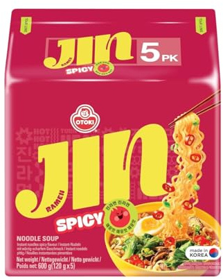 Ottogi Jin Ramen Spicy 5er Pack - Instant Nudeln Scharf Authentisch Koreanisch - 5x 120g - OG ASIA - 600g