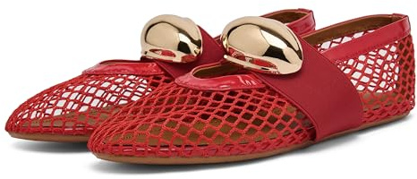 CAGLGLZ - Women's Mesh Ballet Flats Gold Strap Round Toe Mary Jane Flats Casual Comfortable Daily Wear Ballet Flats Low Heel Ballerina Shoes